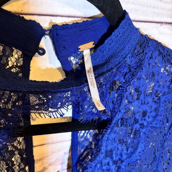 Free People Tell Tale See Through Royal Blue Lace Bohemian Dress Small - Picture 4 of 11